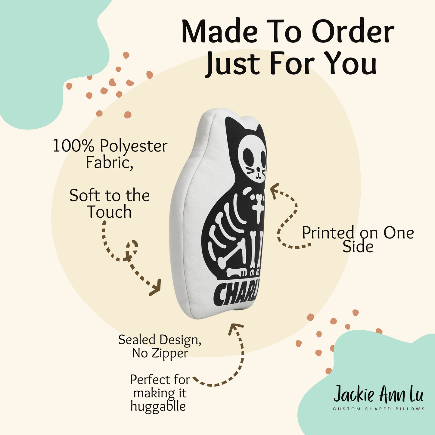 Skeleton Cat Custom Shaped Pillow