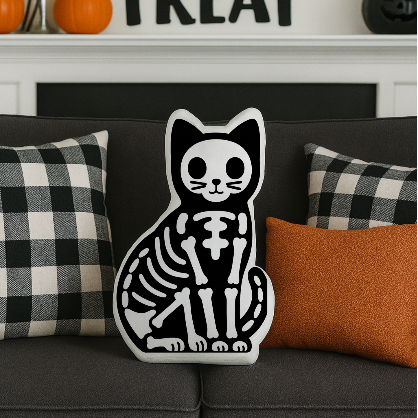 Skeleton Cat Custom Shaped Pillow