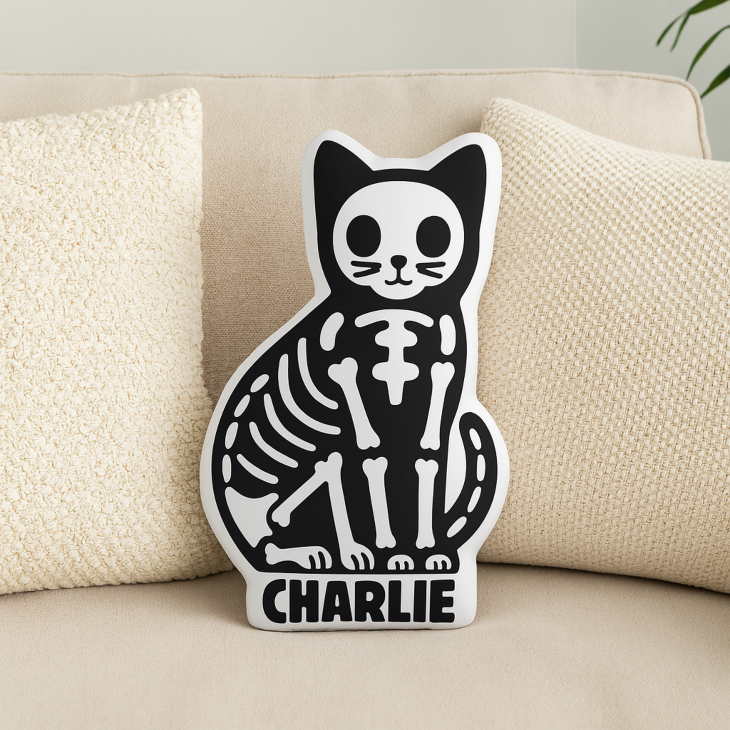 Skeleton Cat Custom Shaped Pillow