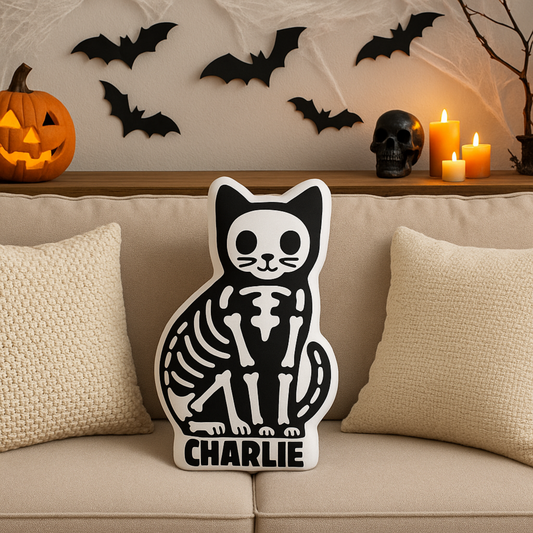 Skeleton Cat Custom Shaped Pillow