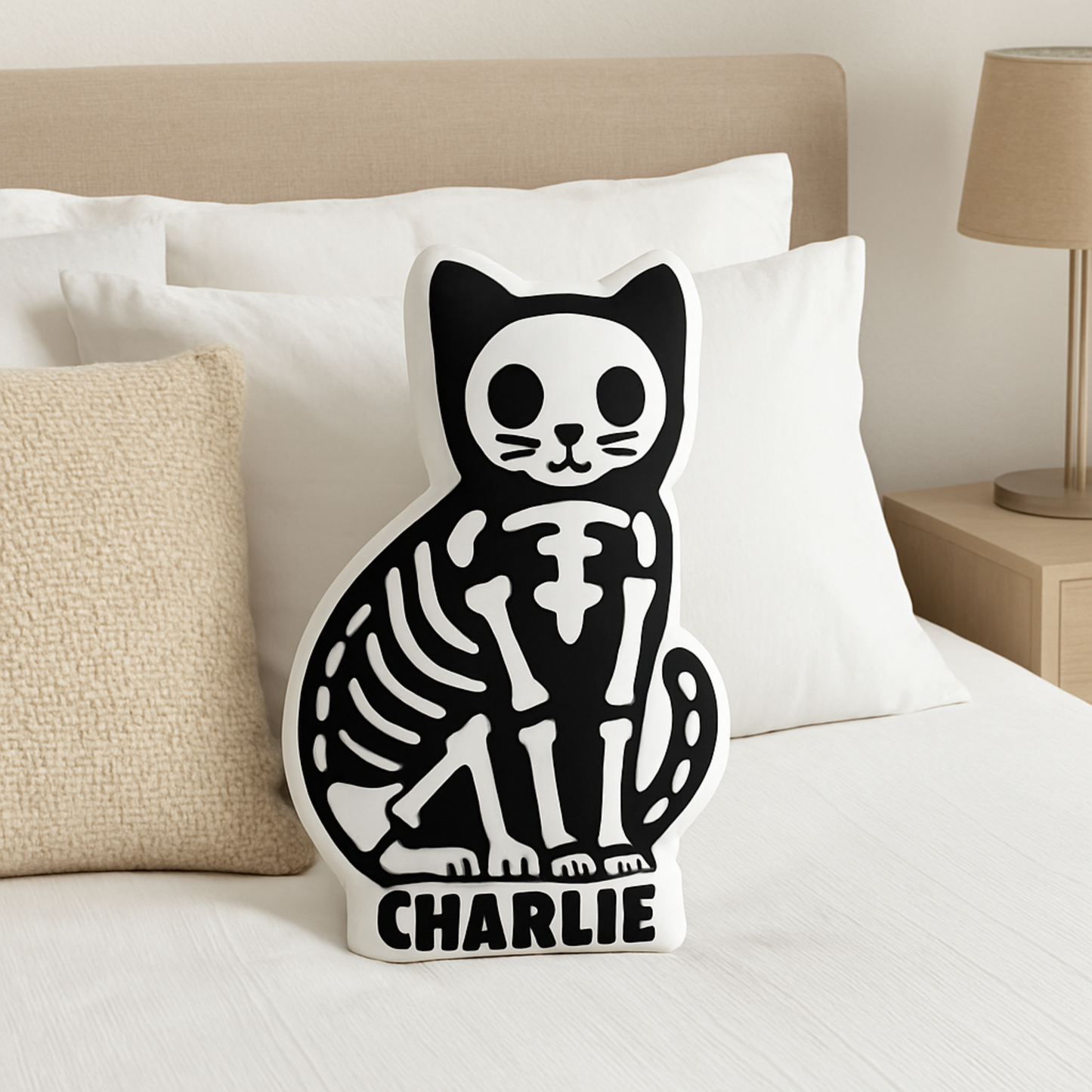 Skeleton Cat Custom Shaped Pillow