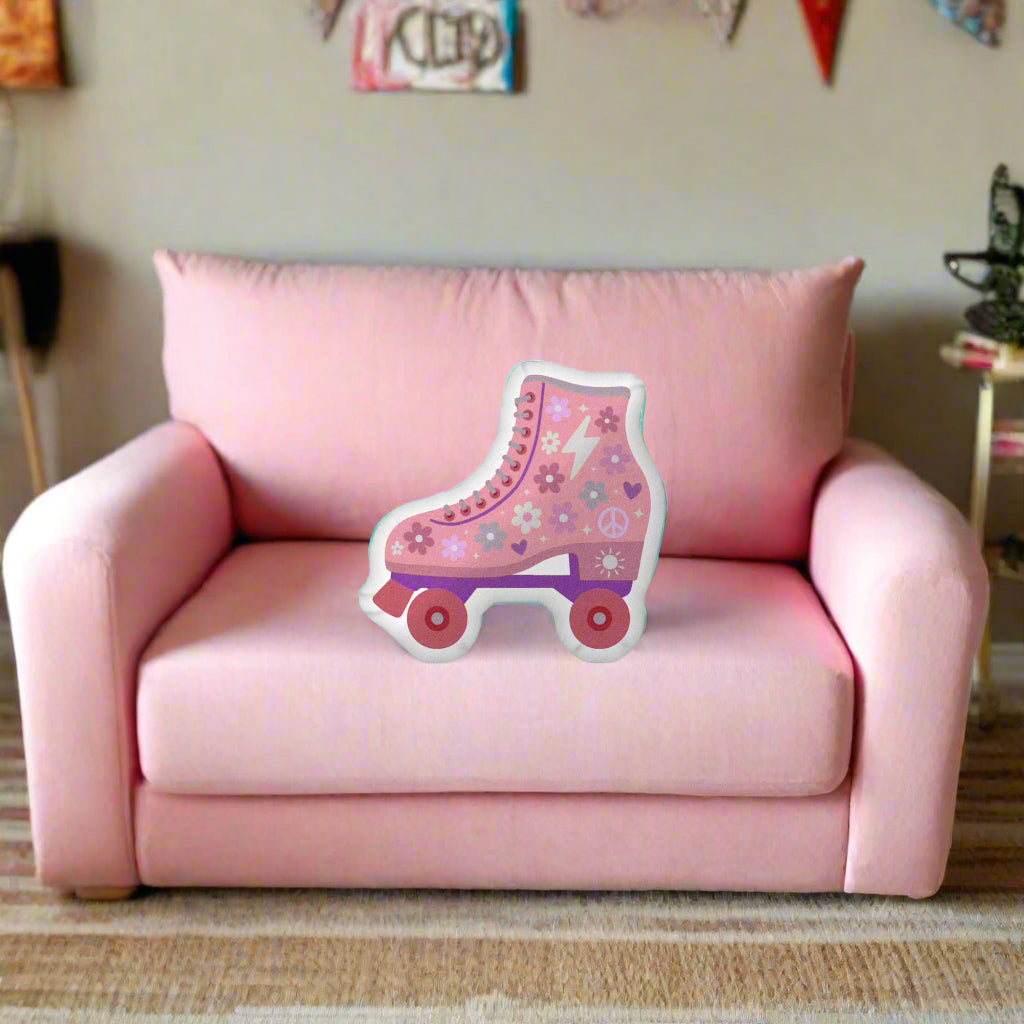 Flower Power Roller Skate Shaped Pillow