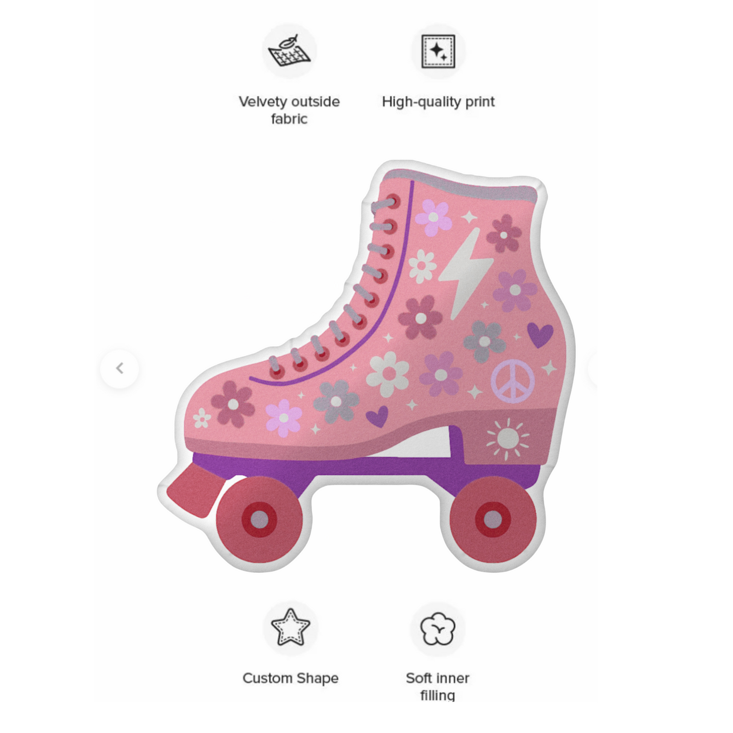 Flower Power Roller Skate Shaped Pillow